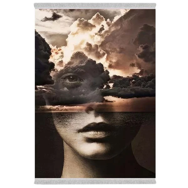 فرش پارچه‌ای دفه مدل فرشینه شانل مخمل طرح فانتزی کد 7102