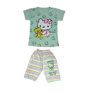 ست تی شرت و شلوارک دخترانه مدل پولک دورو کد 5