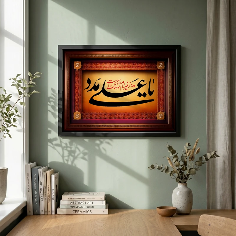 تابلو طرح مدد ز غیر نام تو ننگ است یا علی مدد مدل G14752 فریم مشکی