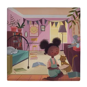 زیر لیوانی  طرح نقاشی دختر بچه و گربه ها کد    6096767_5257