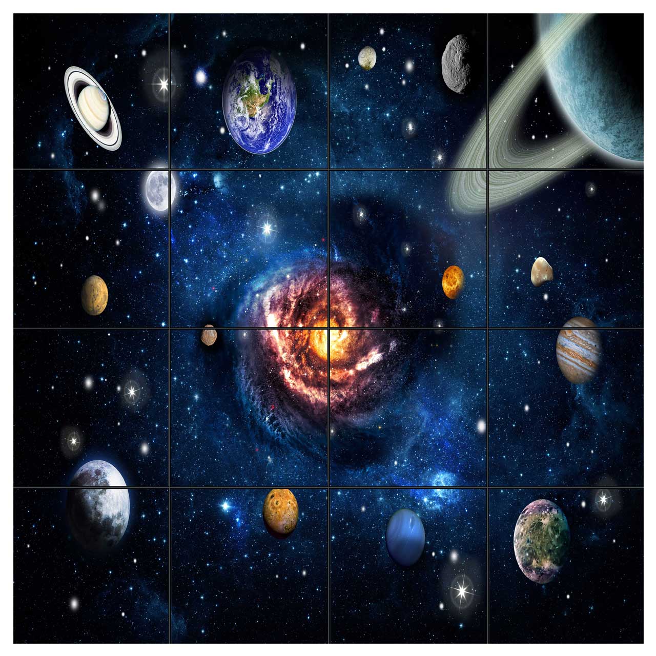 تایل سقفی آسمان مجازی طرح کهکشان و سیاره ها کد 0900 سایز 60x60 سانتی متر مجموعه 16 عددی