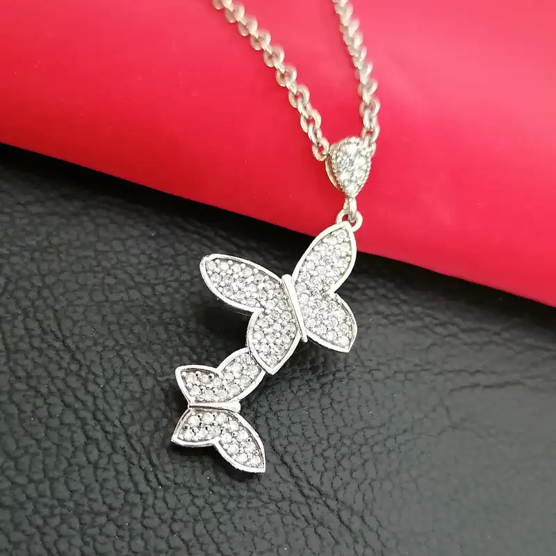 آویز گردنبند نقره زنانه مدل پروانه نگین دار JP2011