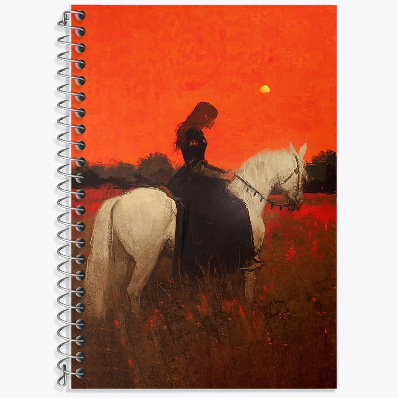 دفتر زبان 50 برگ خندالو مدل دو خط طرح نقاشی زن و اسب کد F1156