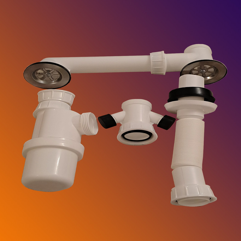 سیفون ظرفشوئی هژیر کام مدل دو لگنه رابط دار