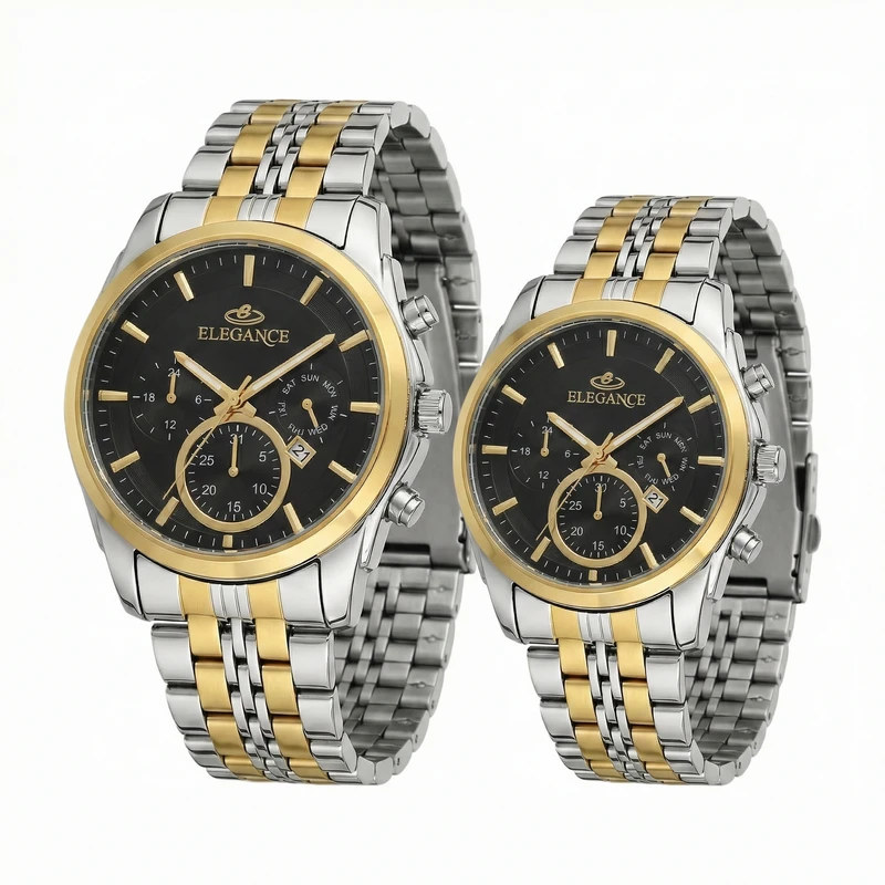 ست ساعت مچی عقربه‌ای کوارتز زنانه و مردانه الگانس مدل کلاسیک اسپرت کد EG002