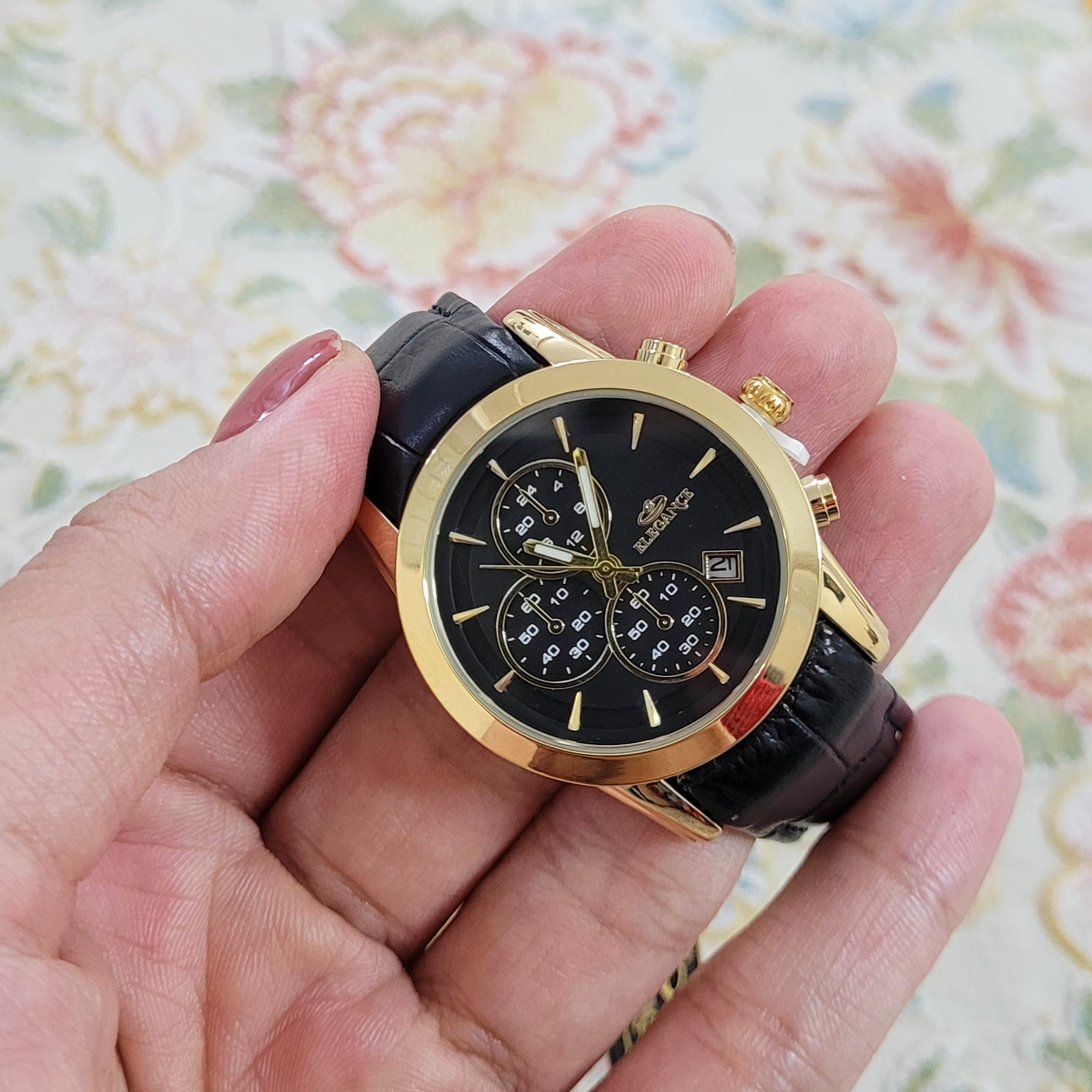 ست ساعت مچی عقربه ای زنانه و مردانه الگانس مدل تک موتوره بند چرم