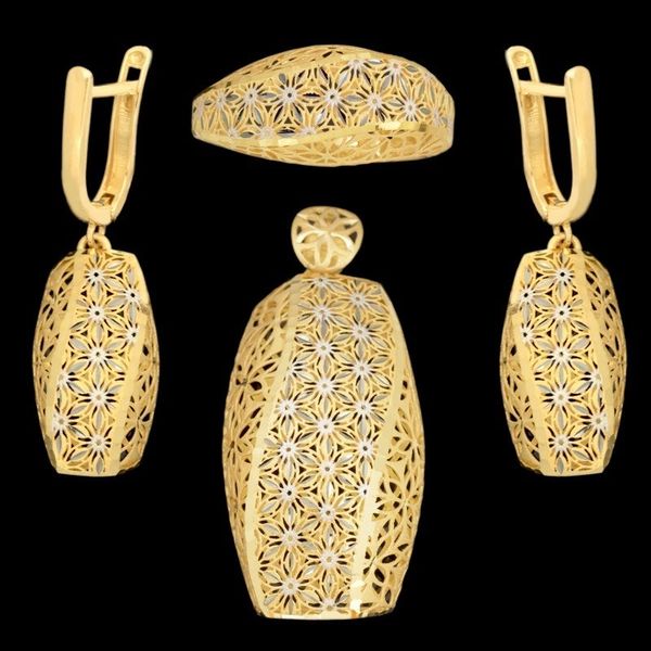 نیم ست طلا 18 عیار زنانه وی وی گلد گالری مدل تراش 604