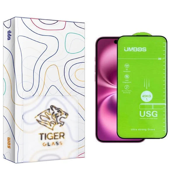 محافظ صفحه نمایش تایگر گلس مدل APL2newpkg Umbos مناسب برای گوشی موبایل اپل iPhone 16 Plus