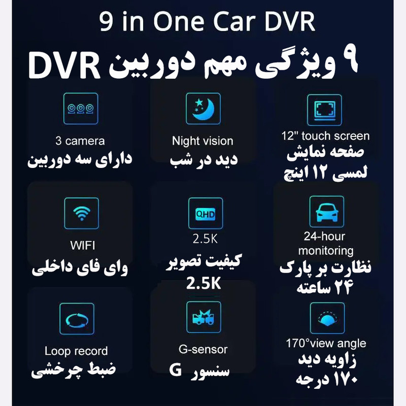 دوربین ثبت وقایع خودرو مدل آیینه ای L10612.5K به همراه دوربین عقب