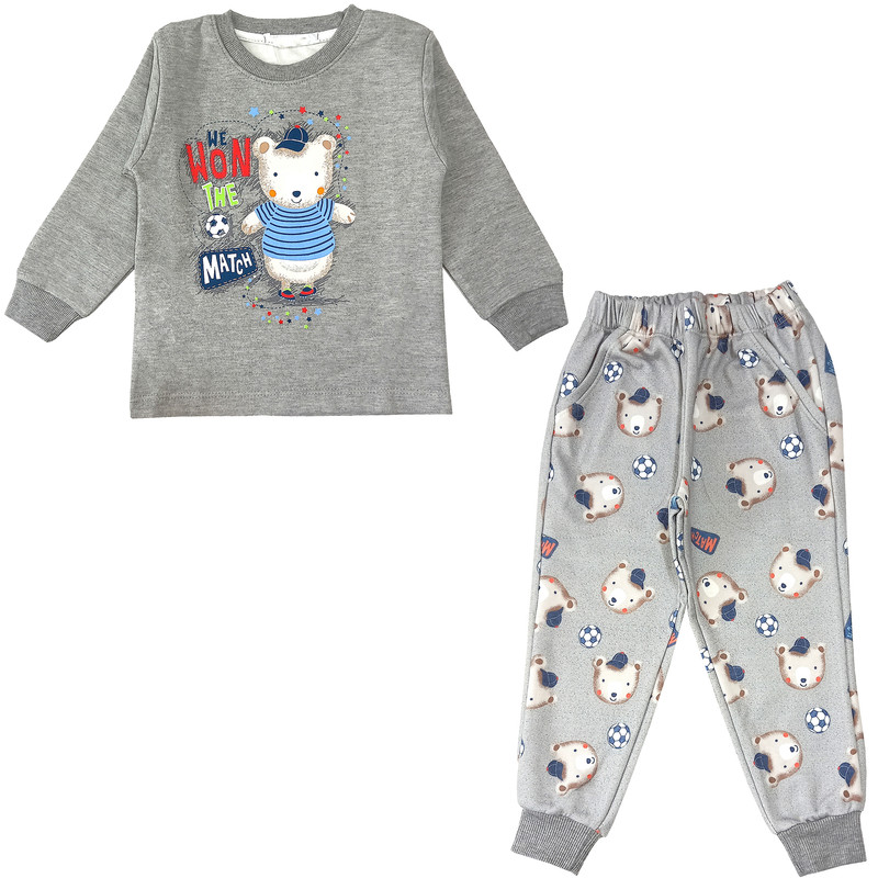 ست تی شرت و شلوار پسرانه مدل خرس فوتبالیست کد 3615 رنگ طوسی