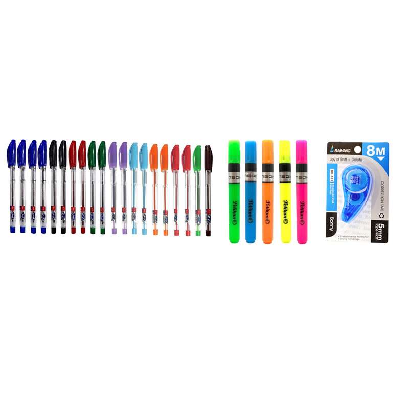 خودکار کیان مدل 01  به همراه ماژیک علامت گذار  و لاک غلط گیر نواری مجموعه  26 عددی