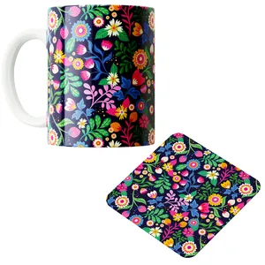 ماگ پاد آفرین مدل بهار طرح گل کد PZ283 به همراه زیرلیوانی