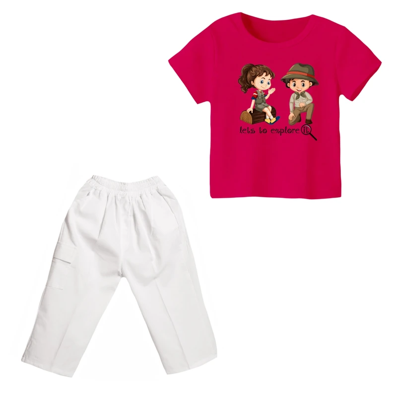 ست تی شرت و شلوارک دخترانه مدل اکتشاف