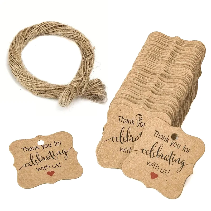 آویز تزیینی مدل اتیکت کرافت و نخ کنفی طرح تشکر مجموعه 100 عددی