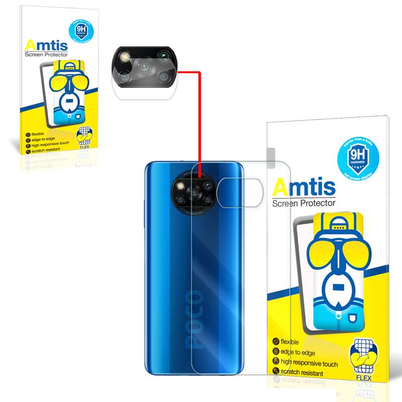 محافظ لنز دوربین امتیس مدل po3 مناسب برای گوشی موبایل شیائومی POCO X3 به همراه محافظ پشت گوشی