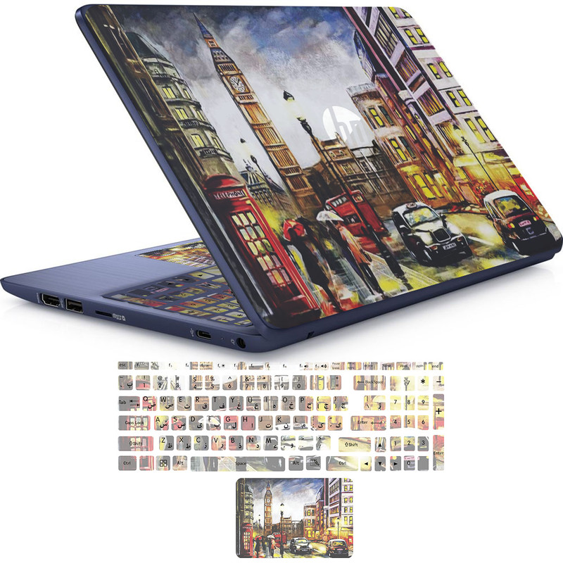 استیکر لپ تاپ راتیانا مدل london 04 مناسب برای لپ تاپ 15 تا 17 اینچ به همراه برچسب حروف فارسی کیبورد