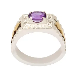 انگشتر نقره مردانه بازرگانی میلادی مدل آمیتیست رکاب دستساز کد AM_2442