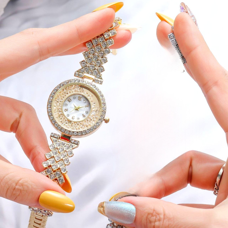 ساعت مچی عقربه ای زنانه مدل دور شنی بند نگینی فول استون 2