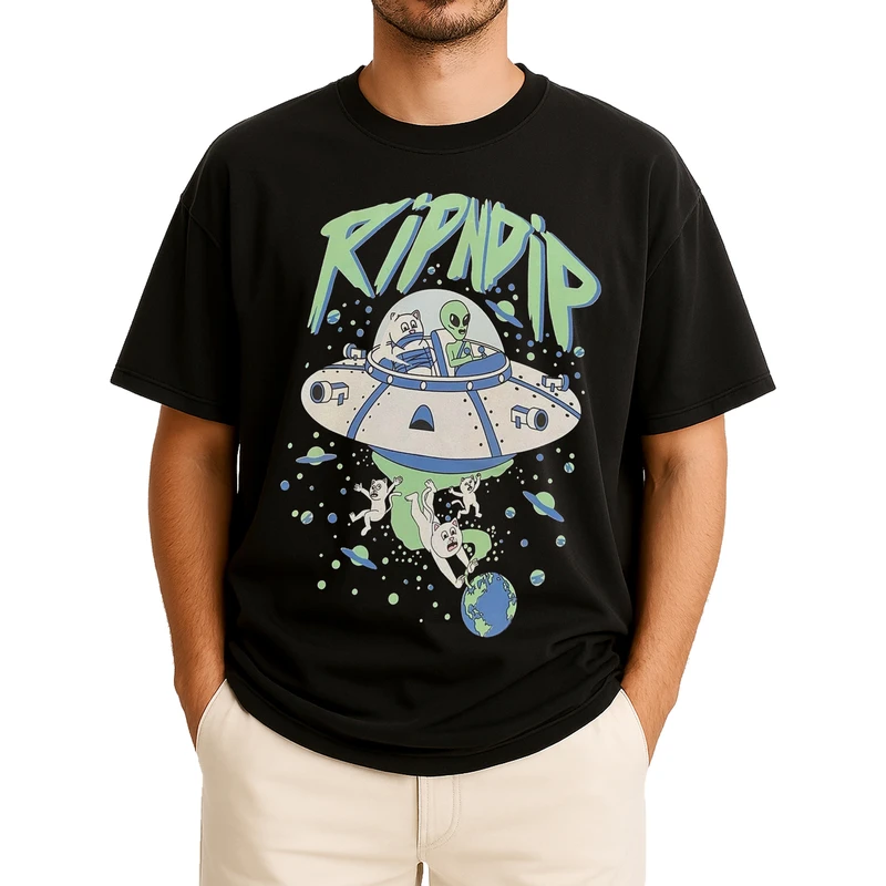 تی‌شرت آستین کوتاه مردانه باهرپوش شرق مدل یوفو ادم فصایی استایل جوانان z456