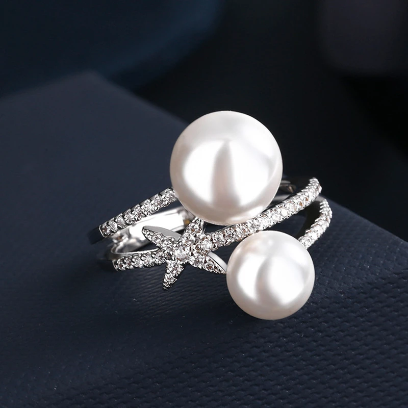 عکس شماره 4 : انگشتر زنانه مدل دو مروارید کد 00683