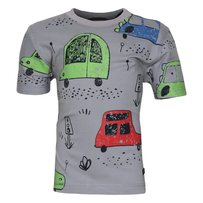 ست تی شرت و شلوارک پسرانه مدل the car رنگ طوسی