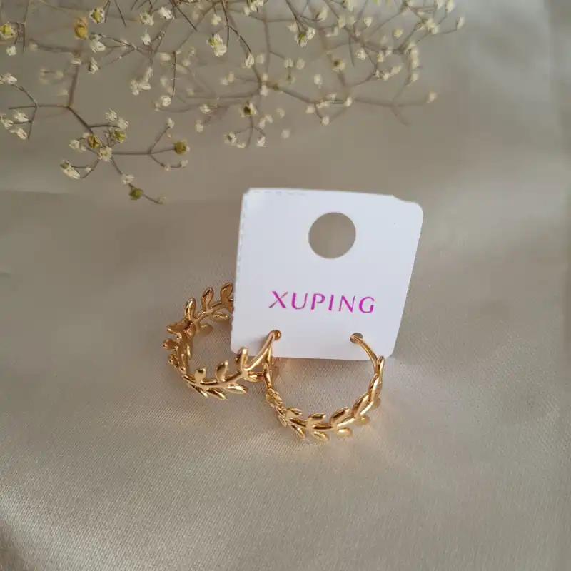 گوشواره زنانه ژوپینگ مدل برگ حلقه ای