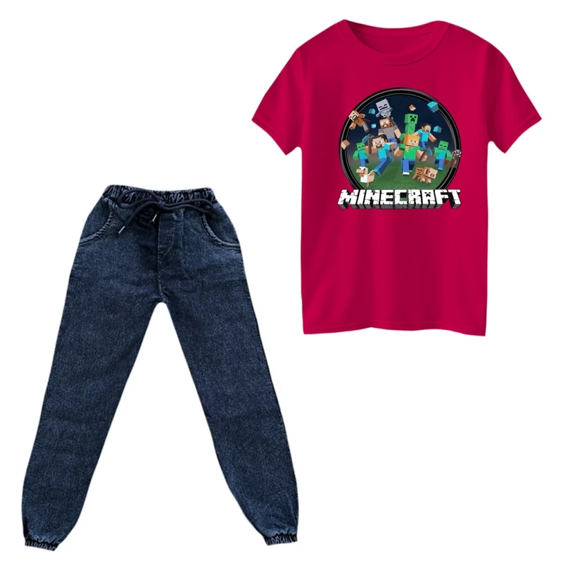 ست تی‌شرت و شلوار پسرانه مدل ماینکرفت کد 006