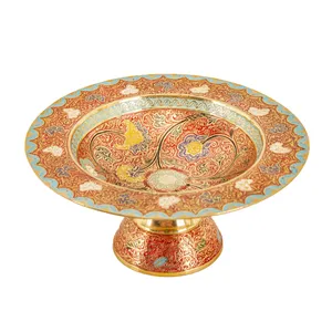 میوه خوری میناکاری برنجی مدل پایه دار طرح لاله کد 5251
