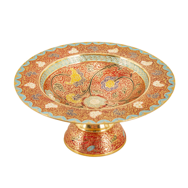میوه خوری میناکاری برنجی مدل پایه دار طرح لاله کد 5251
