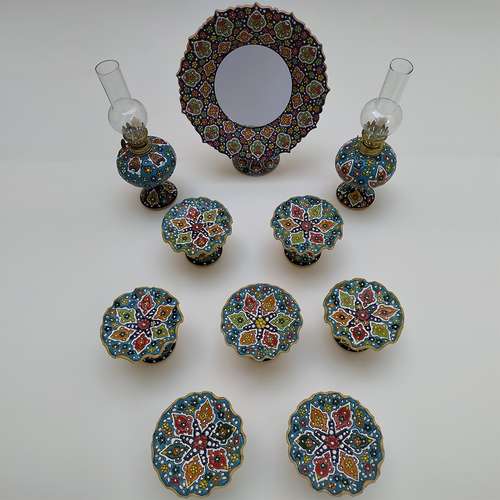 مجموعه ظروف هفت سین 10 پارچه مدل میناکاری کد HS-010