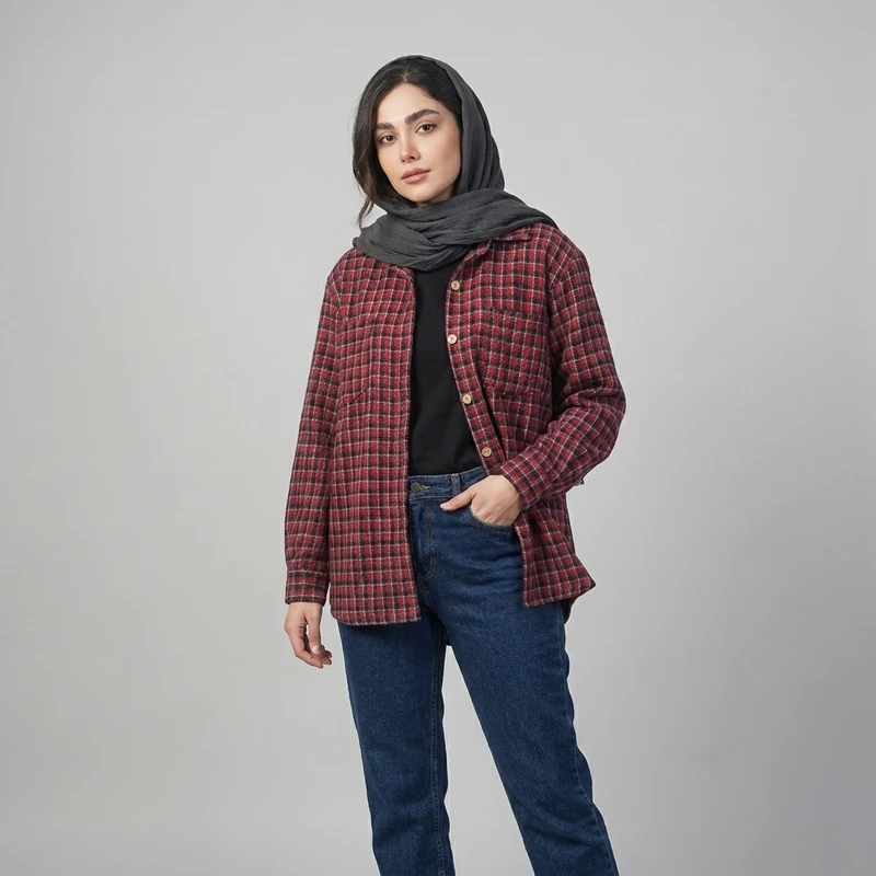 شکت زنانه چهارخانه پشم مدل S42R