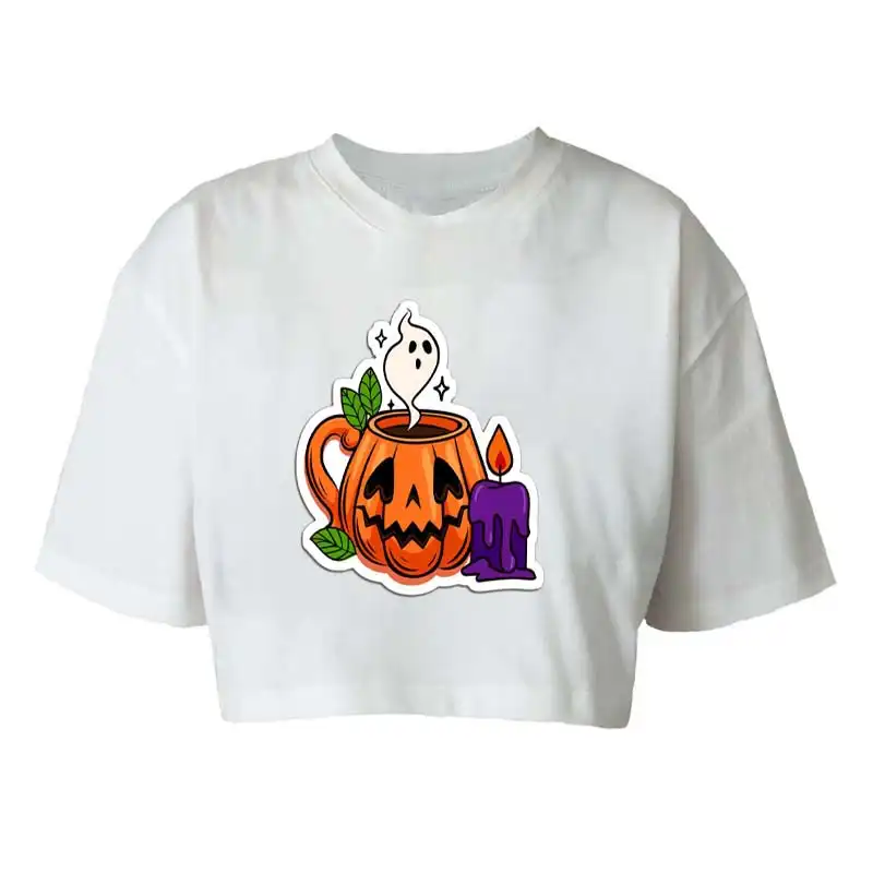 کراپ‌تاپ آستین کوتاه زنانه مدل c313 طرح هالوین