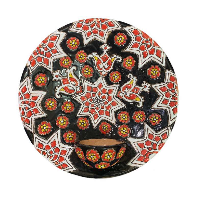 بشقاب دیوار کوب میناکاری طرح چند رنگ