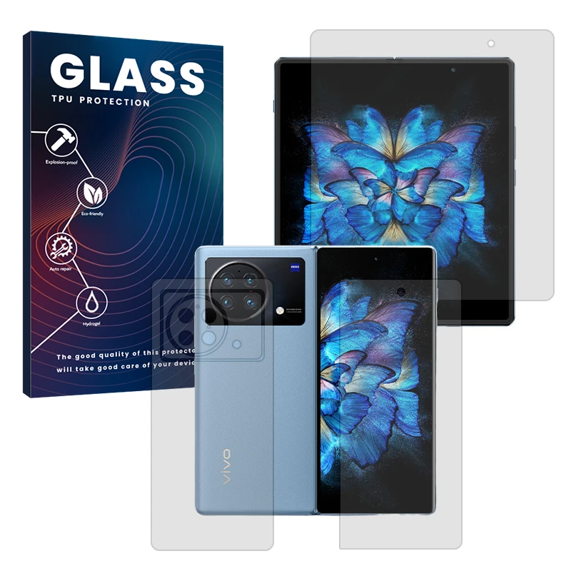 محافظ صفحه نمایش شفاف گلس مدل Resistant مناسب برای گوشی موبایل ویوو X Fold به همراه محافظ پشت گوشی