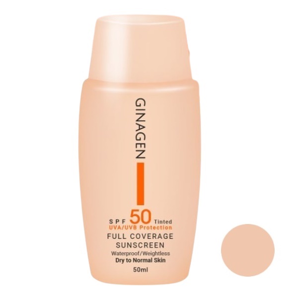 کرم ضد آفتاب رنگی ژیناژن مدل SPF 50 مناسب پوست های معمولی و خشک حجم 50 میلی لیتر