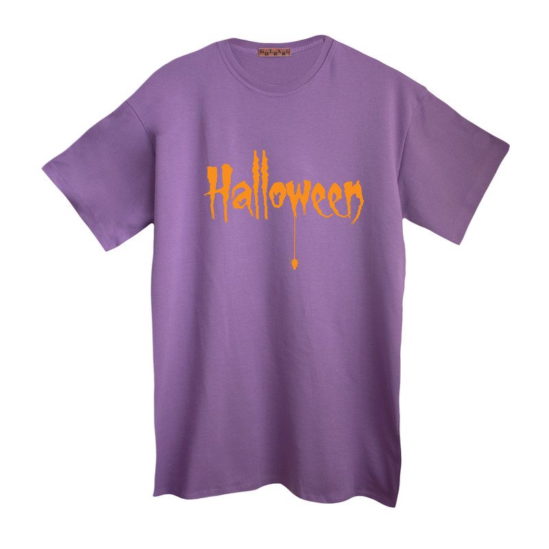 تی شرت لانگ آستین کوتاه زنانه مدل هالووین رنگ یاسی
