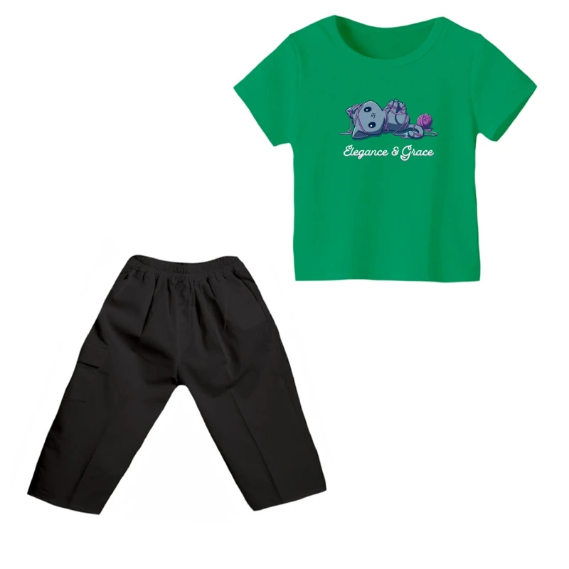 ست تی شرت و شلوارک دخترانه مدل گربه کد ۲۳