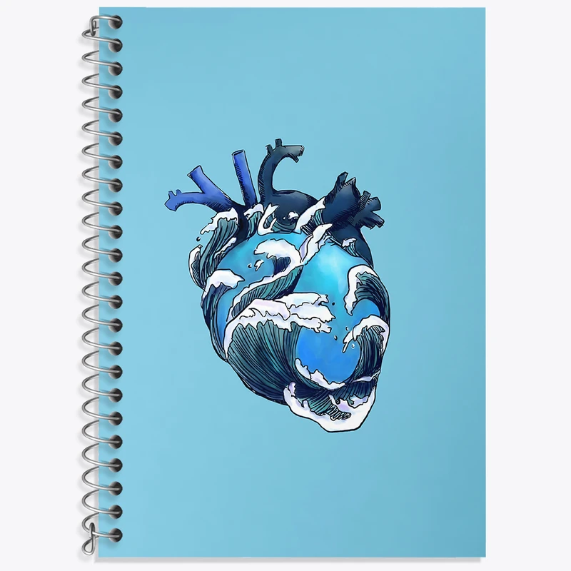 دفتر زبان 50 برگ خندالو مدل سه خط طرح قلب موج عظیم کاناگاوا کد N4725