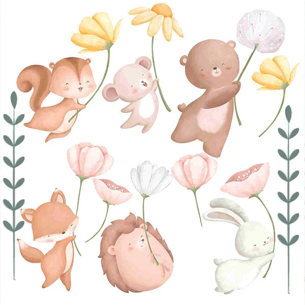 استیکر دیواری کودک راتیانا مدل animal flower مجموعه 11 عددی