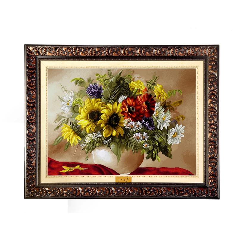 تابلو فرش ماشینی نقش نگار رضوی طرح گل کد 2520D