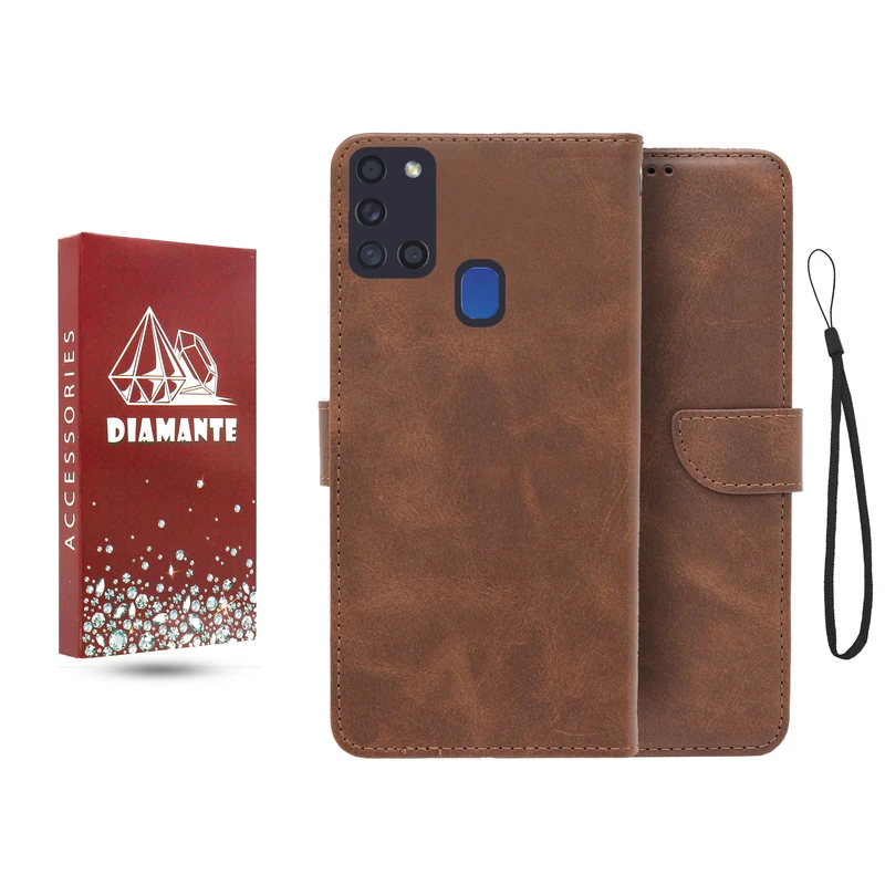 کیف کلاسوری دیامانته مدل جاکارتی بنددار مناسب برای گوشی موبایل سامسونگ Galaxy A21s به همراه بند آویز