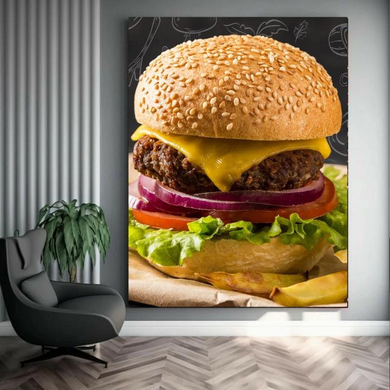پوستر پارچه ای طرح مخمل فست فود مدل همبرگر کد FP104623