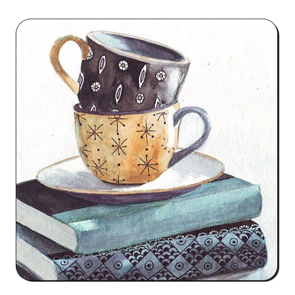  زیر لیوانی طرح فنجان و نعلبکی و کتاب کد nzl471