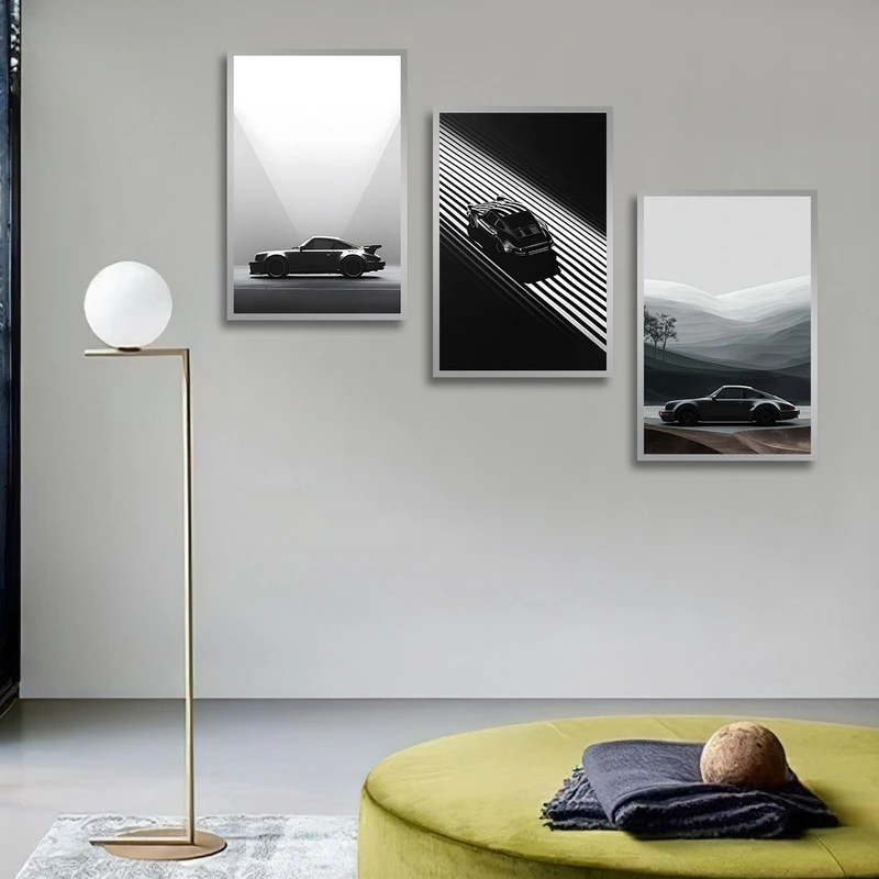 تابلو ساده بکلیت طرح ماشین اسپرت مدل شاین اکلیلی SI-2752 فریم نقره ای مجموعه 3 عددی