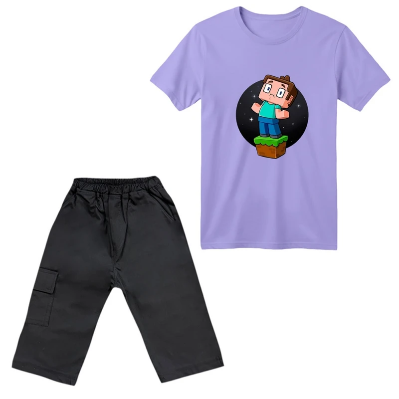 ست تی‌شرت آستین کوتاه و شلوارک پسرانه مدل ماینکرفت کد 08