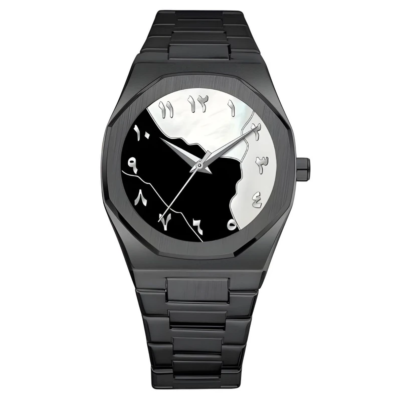 ساعت مچی عقربه‌ای کوارتز مردانه مدل صفحه طرح سنگ بند فلزی کد 001