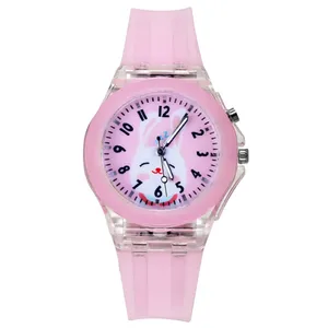 ساعت مچی عقربه‌ای کوارتز بچگانه مدل بند سیلیکونی چراغدار طرح خرگوش