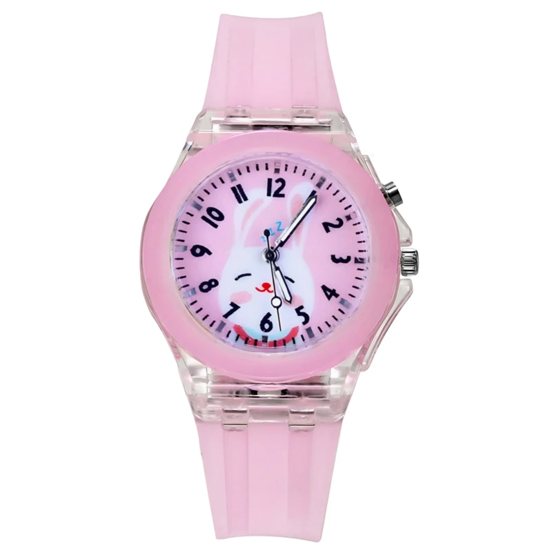 ساعت مچی عقربه‌ای کوارتز بچگانه مدل بند سیلیکونی چراغدار طرح خرگوش