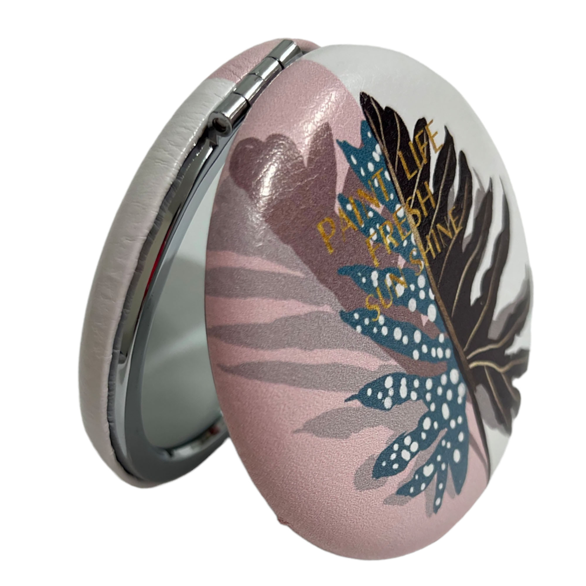 آینه جیبی مدل گرد فانتزی برگ سرخس قطره ای کد s 33