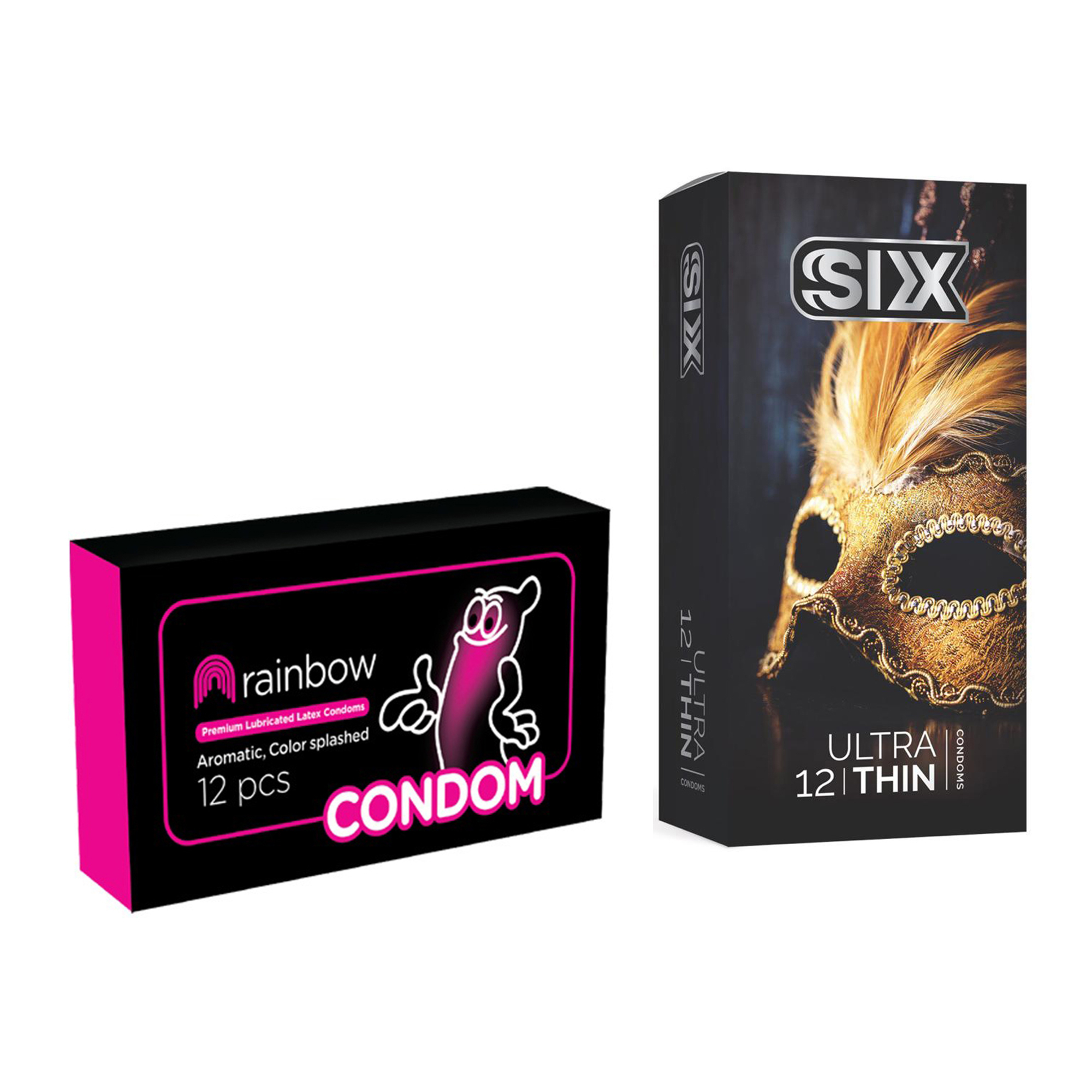 کاندوم سیکس مدل Ultra Thin بسته 12 عددی به همراه کاندوم کاندوم مدل Rainbow بسته 12 عددی